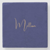 Blue minimalist custom name  stenen onderzetter (Voorkant)