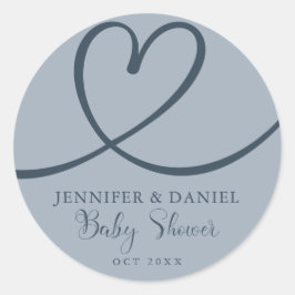 Blue Minimalist Elegant Heart Baby shower Ronde Sticker