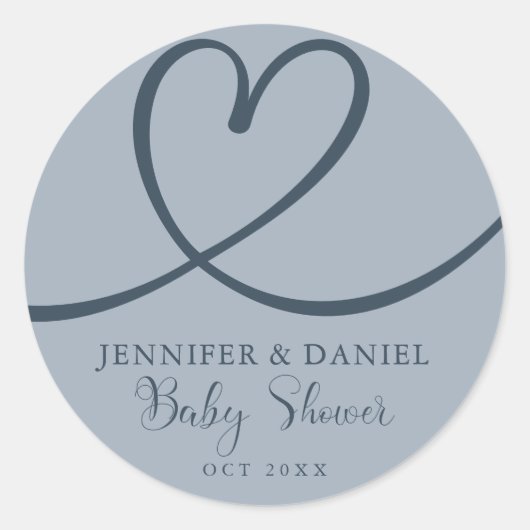 Blue Minimalist Elegant Heart Baby shower Ronde Sticker (Voorkant)