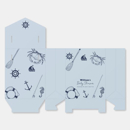 Blue Minimalist Elegant Vissen Boy Baby shower Bedankdoosjes (Ongevouwen)