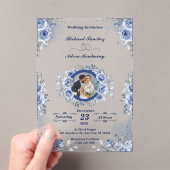 Blue Minimalist Foto acryl bruiloft uitnodigingen (Insitu (Draagbaar))