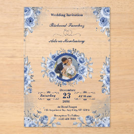 Blue Minimalist Foto acryl bruiloft uitnodigingen