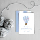 Blue Minimalist Hot Air Balloon Boy Baby shower Bedankkaart