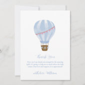 Blue Minimalist Hot Air Balloon Boy Baby shower Bedankkaart (Voorkant)