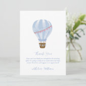 Blue Minimalist Hot Air Balloon Boy Baby shower Bedankkaart (Staand voorkant)