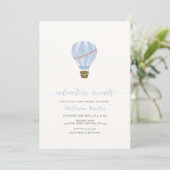 Blue Minimalist Hot Air Balloon Boy Baby shower Kaart (Staand voorkant)