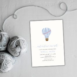 Blue Minimalist Hot Air Balloon Boy Baby shower Kaart