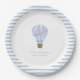 Blue Minimalist Hot Air Balloon Boy Baby shower Papieren Bordje