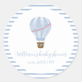 Blue Minimalist Hot Air Balloon Boy Baby shower Ronde Sticker