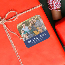 Blue Minimalist Joy Love Peace Holiday Foto Vierkante Sticker
