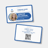 Blue Minimalist Label Business QR Employee Photo I Badge (Front & Back)