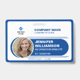 Blue Minimalist Label Business QR Employee Photo I Badge