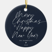 Blue Minimalist Modern Script Merry Christmas Keramisch Ornament (Voorkant)