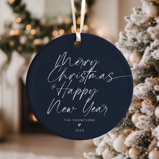 Blue Minimalist Modern Script Merry Christmas Keramisch Ornament