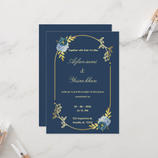 Blue minimalist Muslim wedding invitation Editable Kaart