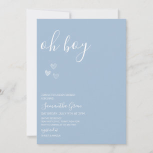 Blue Minimalist Oh Boy Baby shower Kaart