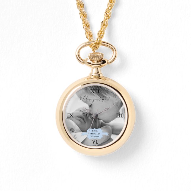 Blue Minimalist Photo Moederdag eWatch Watch Horloge (Voorkant)