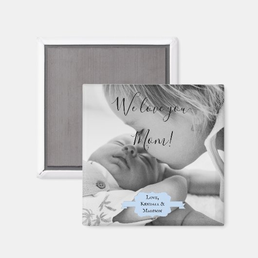 Blue-minimalist Photo Moederdag Magnet (Voorkant / Achterkant)