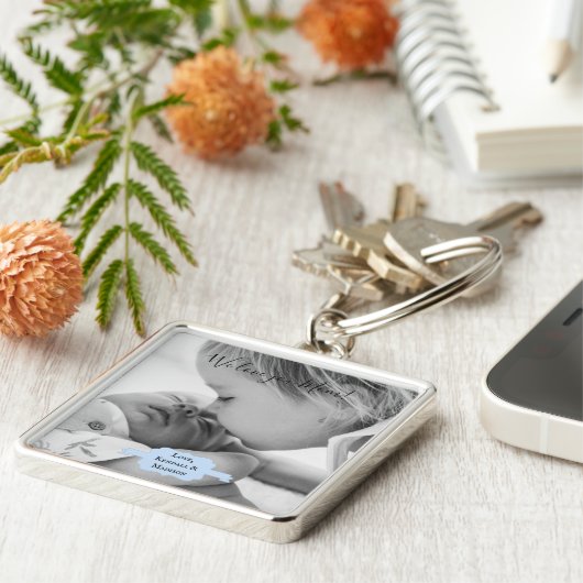 Blue Minimalist Photo Moederdag Sleutelhanger (Zijkant)