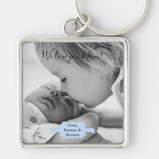 Blue Minimalist Photo Moederdag Sleutelhanger (Voorkant)