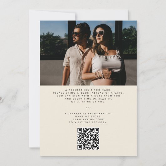 Blue Minimalist Photo QR Code Baby shower Kaart (Achterkant)