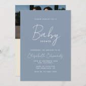 Blue Minimalist Photo QR Code Baby shower Kaart (Voorkant / Achterkant)