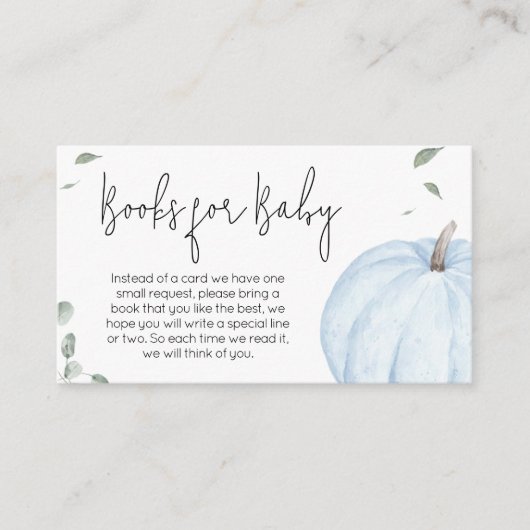 Blue Minimalist Pumpkin Baby shower Boeken voor Ba Informatiekaartje (Voorkant)