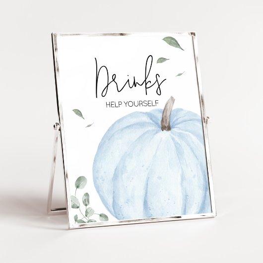 Blue Minimalist Pumpkin Baby shower Drinken Poster