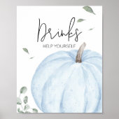 Blue Minimalist Pumpkin Baby shower Drinken Poster (Voorkant)