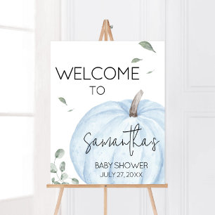 Blue Minimalist Pumpkin Baby shower Welkom Poster