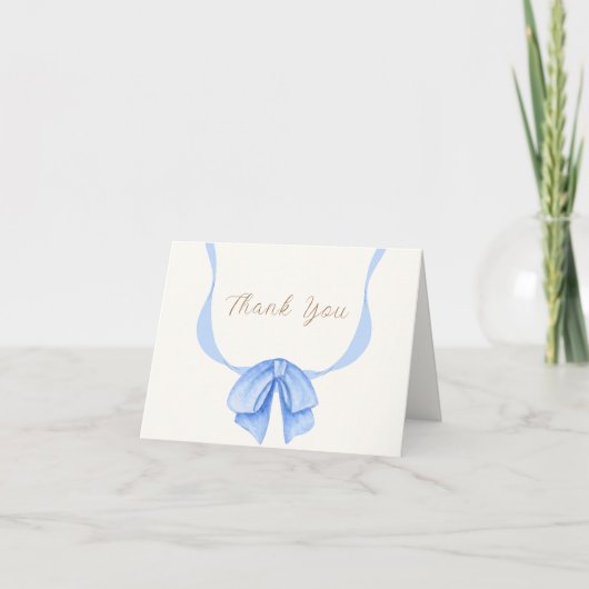 Blue Minimalist  Ribbon Boy Baby shower Bedankkaart (Voorkant)