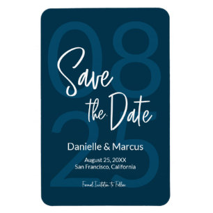 Blue Minimalist Save the Date Typography Magneet