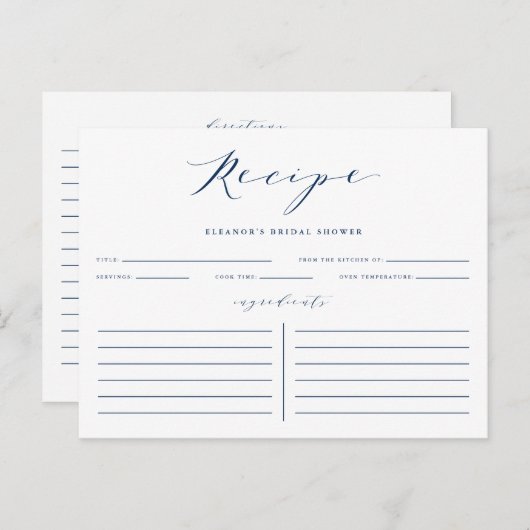 Blue Minimalist Script Vrijgezellenfeest Recipe Ka Briefkaart (Voorkant / Achterkant)