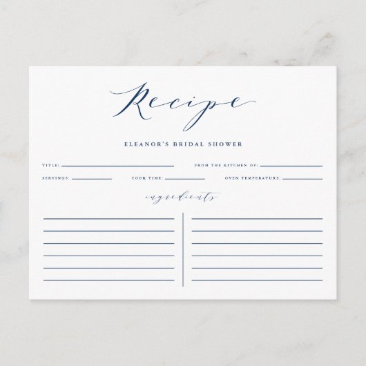 Blue Minimalist Script Vrijgezellenfeest Recipe Ka Briefkaart (Voorkant)