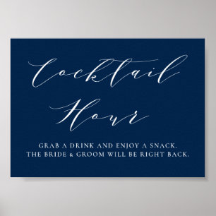 Blue-minimalist Script Wedding Cocktail Hour Poster