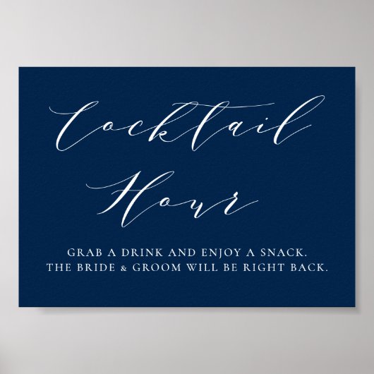 Blue-minimalist Script Wedding Cocktail Hour Poster (Voorkant)