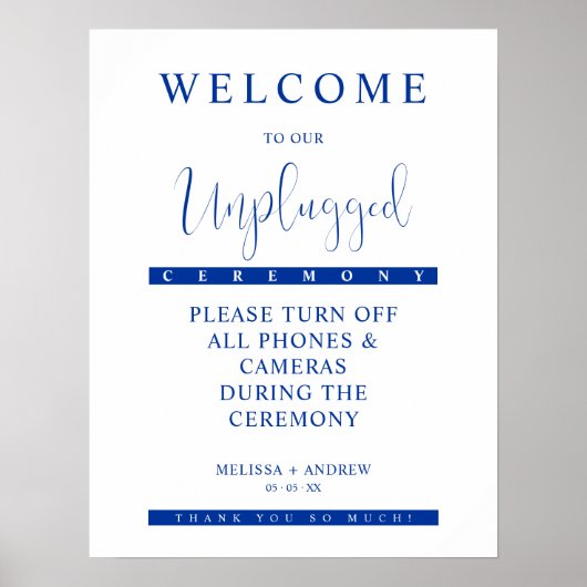 Blue Minimalist Unplugged Wedding Sign Poster (Voorkant)