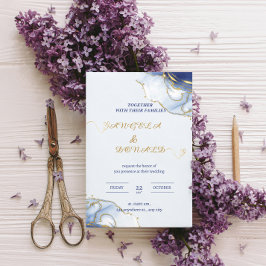 Blue Minimalist waterverf bruiloft Folie Uitnodiging