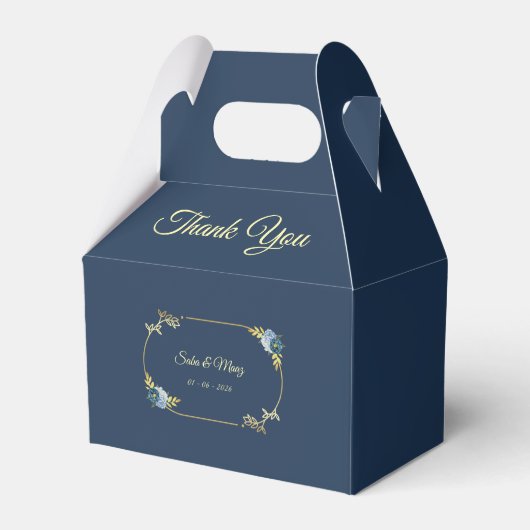 Blue Minimalist Wedding Favor Boxes Editable Bedankdoosjes (Voorkant Zijde)