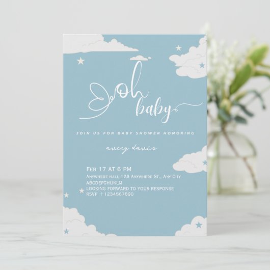 Blue Minimalistisch OH baby baby boy baby shower Kaart (Staand voorkant)