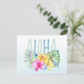 Blue Mint Aloha Bloemen Tropische Waterverf Briefkaart (Staand voorkant)