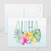 Blue Mint Aloha Bloemen Tropische Waterverf Briefkaart (Voorkant / Achterkant)
