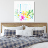 Blue Mint Aloha Bloemen Tropische Waterverf Canvas Afdruk (Insitu (Slaapkamer))