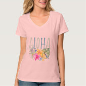 Blue Mint Aloha Bloemen Tropische Waterverf T-shirt (Voorkant)