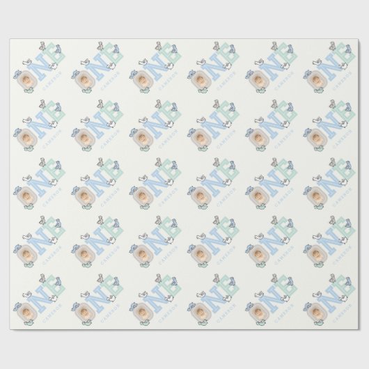 Blue & Mint Baby Ducks One Photo Boy 1st Birthday Cadeaupapier (Vlak)