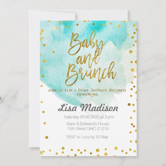 Blue Mint Baby shower Brunch Uitnodiging (Voorkant)