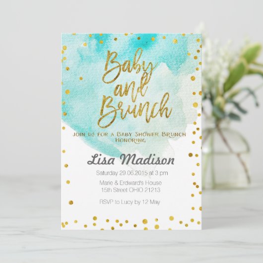 Blue Mint Baby shower Brunch Uitnodiging (Staand voorkant)