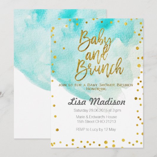 Blue Mint Baby shower Brunch Uitnodiging (Voorkant / Achterkant)