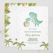 Blue Mint Boy Dinosaur Baby shower Uitnodiging (Voorkant / Achterkant)