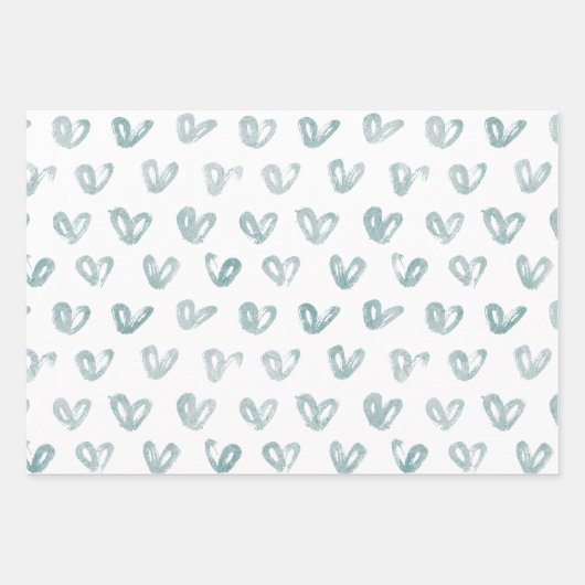 Blue Mint Glitter Stippen Silver Hearts Inpakpapier Vel (Voorkant 2)